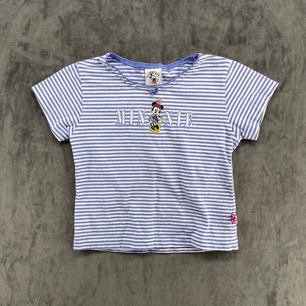 Vintage Mickey & Co Disney Minnie Mouse Striped Short Sleeve Shirt Blue White